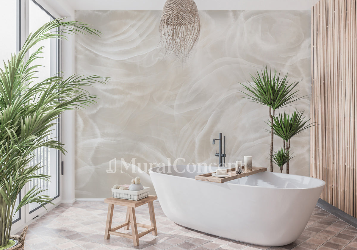 Papier peint salle de bain marbre ivoire
