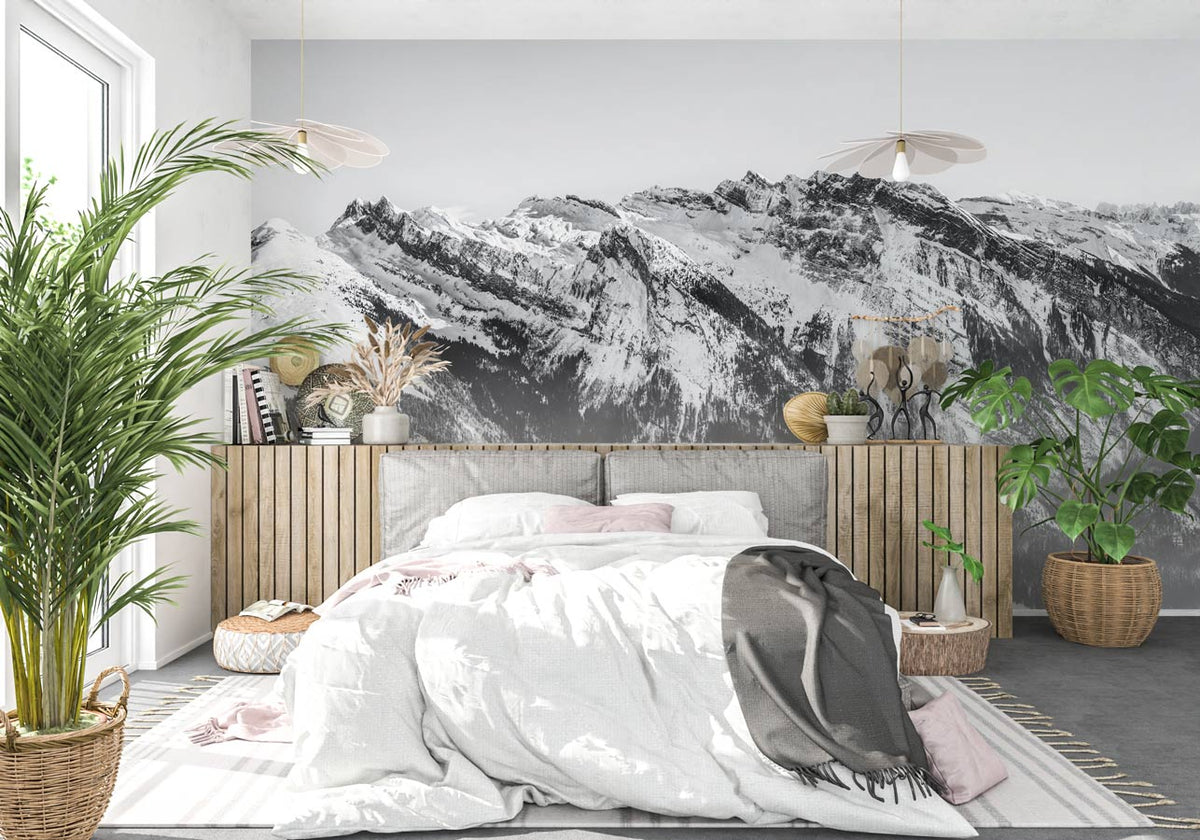 Papier peint montagne noir et blanc Grand Massif - Muralconcept