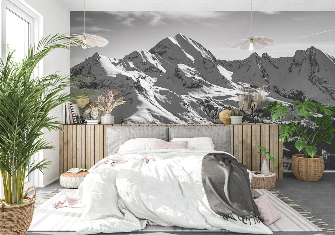 Papier peint montagne noir et blanc les Aravis - Muralconcept