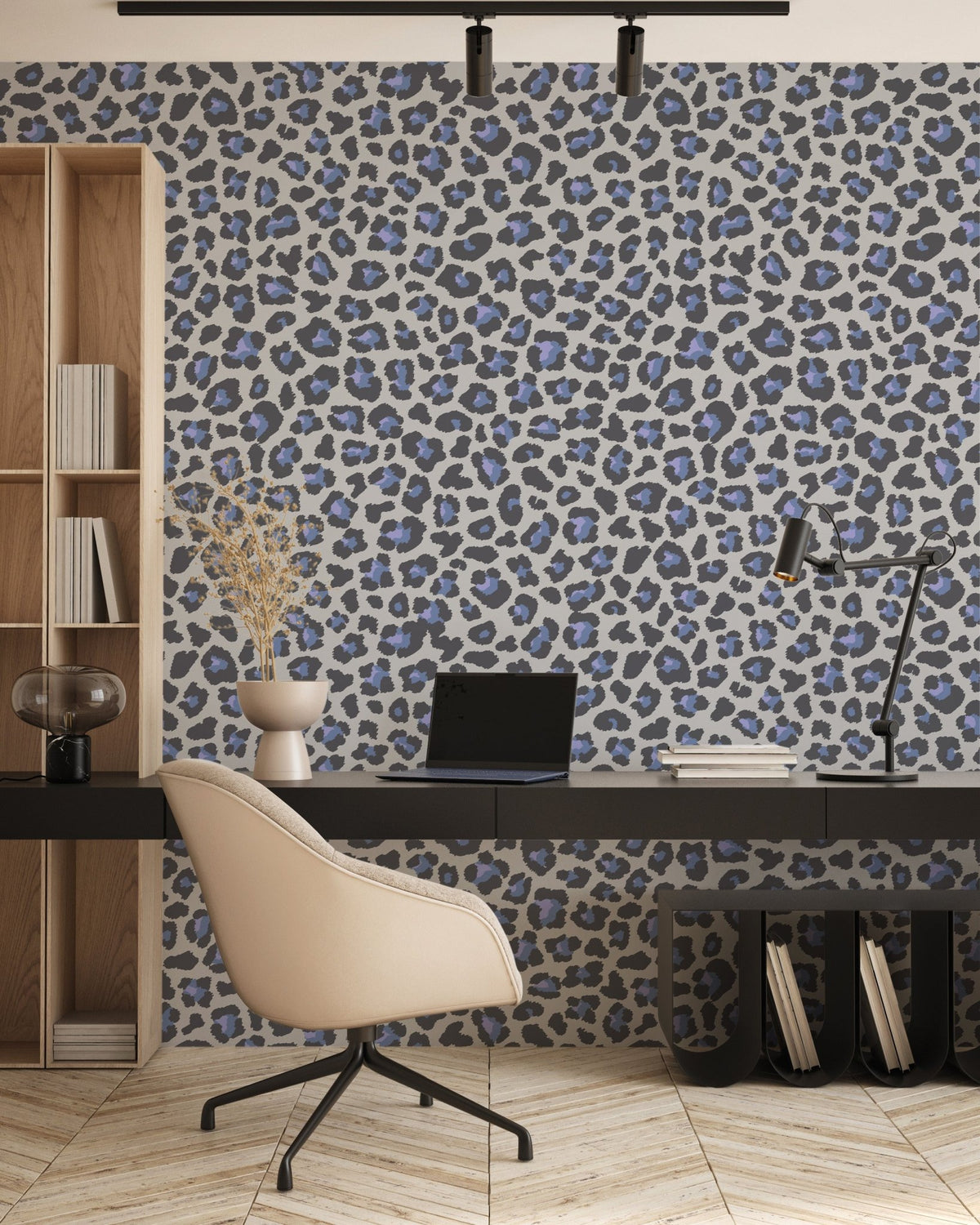 Papier peint motif léopard bleu