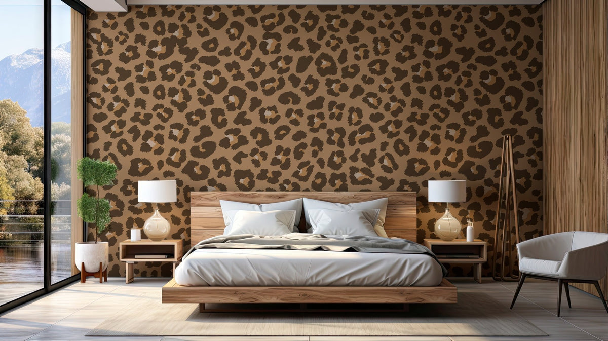 Papier peint motif léopard sable
