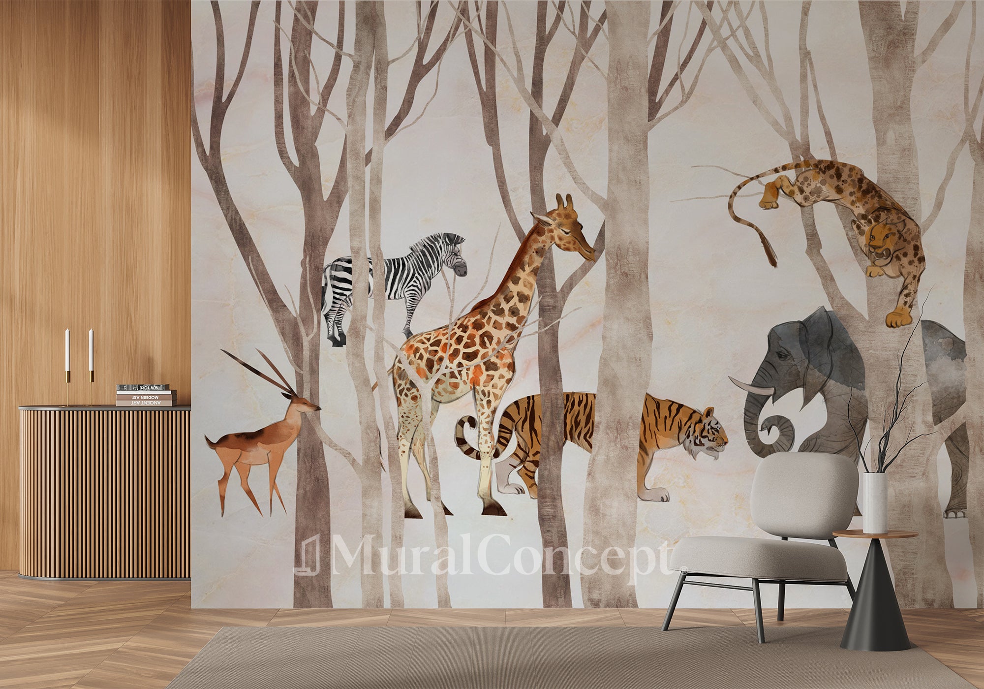 Papier peint Enfant panoramique animaux jungle