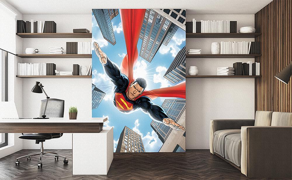 Papier peint panoramique héro superman BD survol city vintage