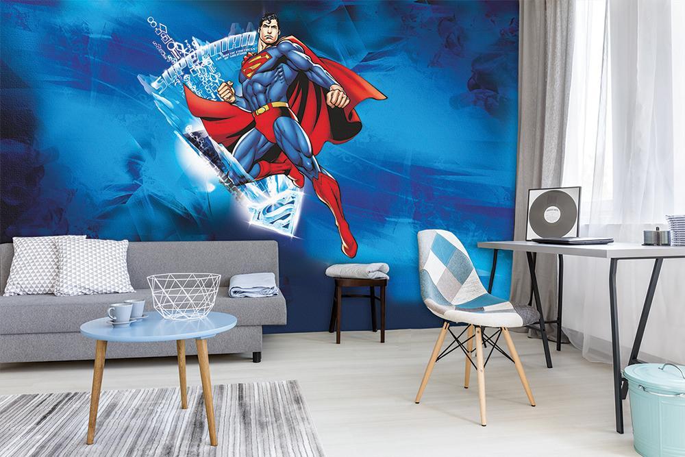 Papier peint panoramique héro superman BD vintage décollage immédiat bleu