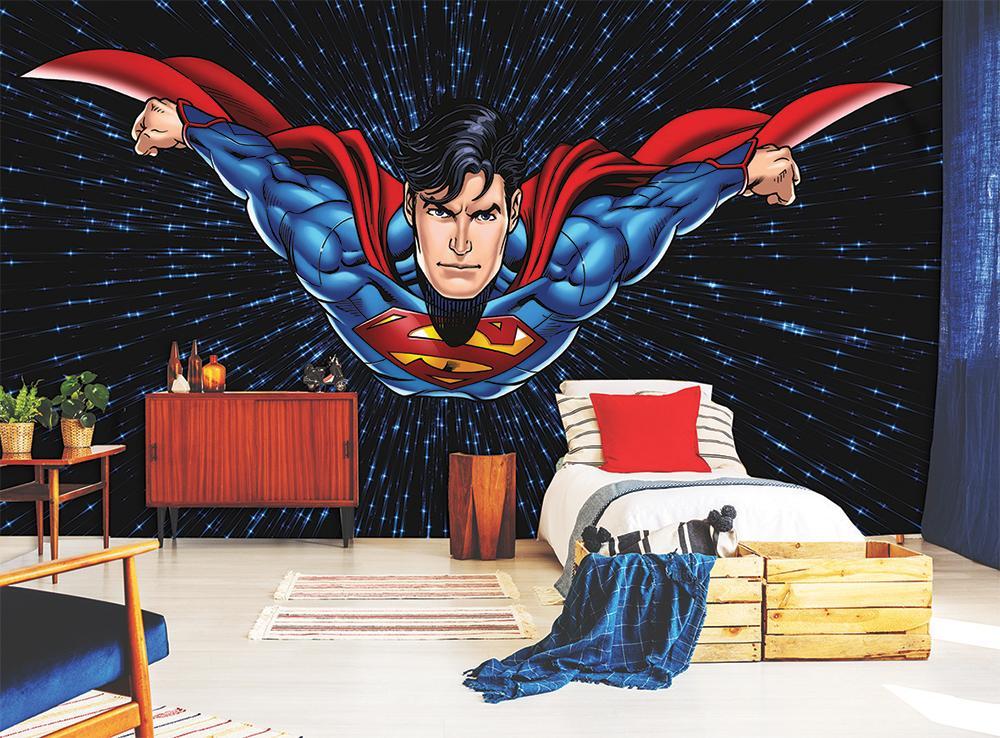 Papier peint panoramique héro superman BD vol de nuit