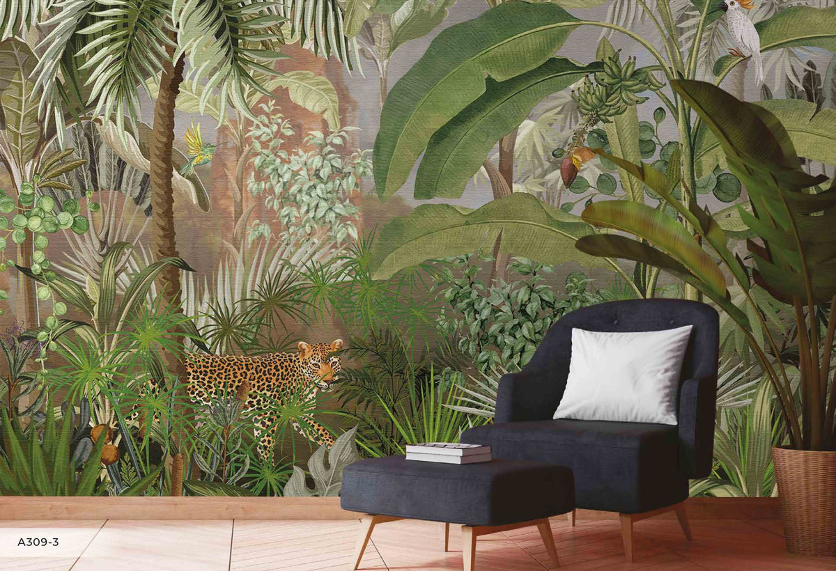Papier peint panoramique jungle & léopard