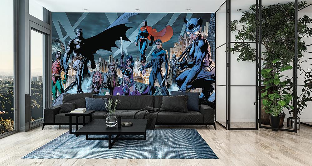 Papier peint panoramique justice league héro dark & blue city