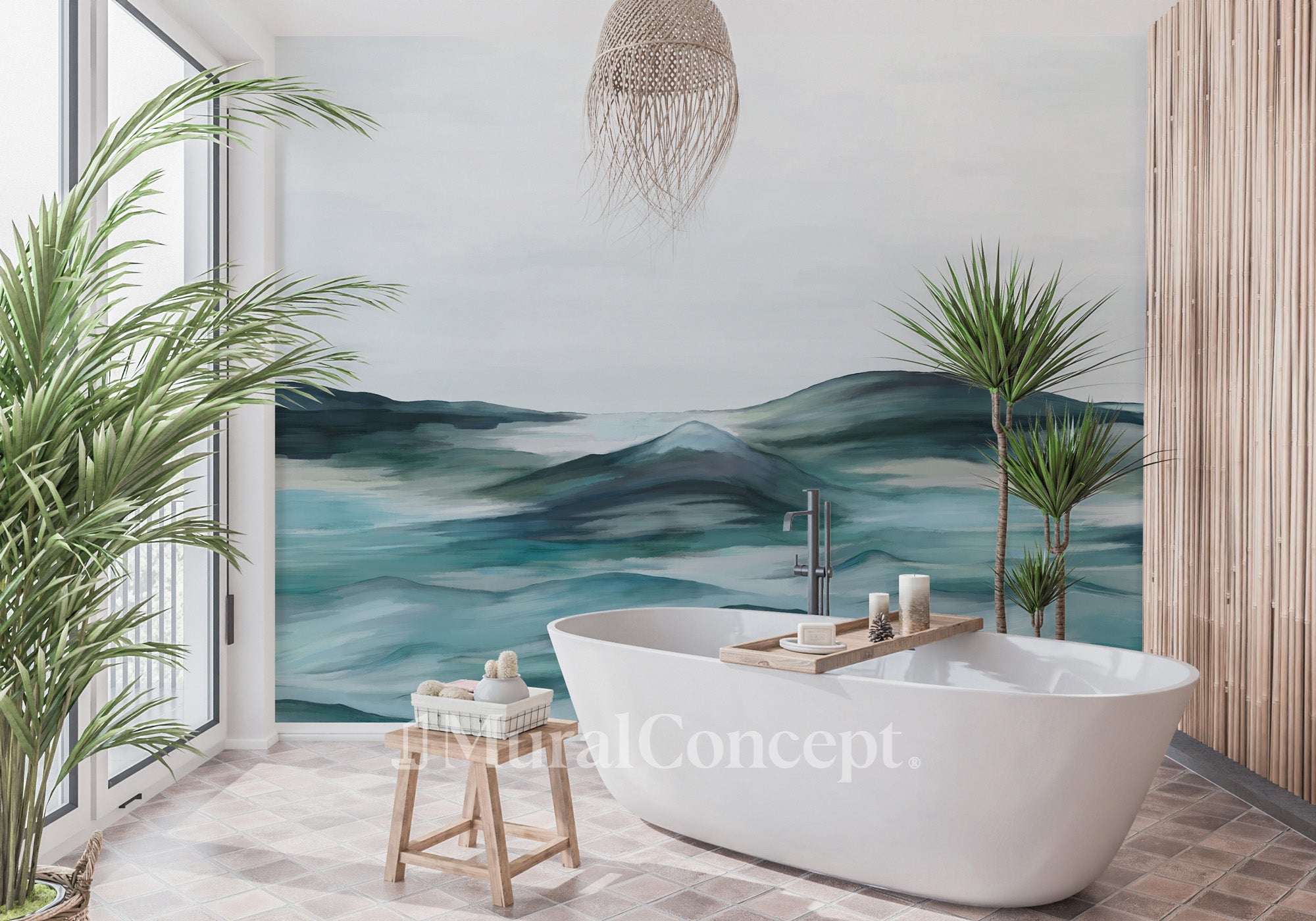Papier peint salle de bain nature green palm - Muralconcept