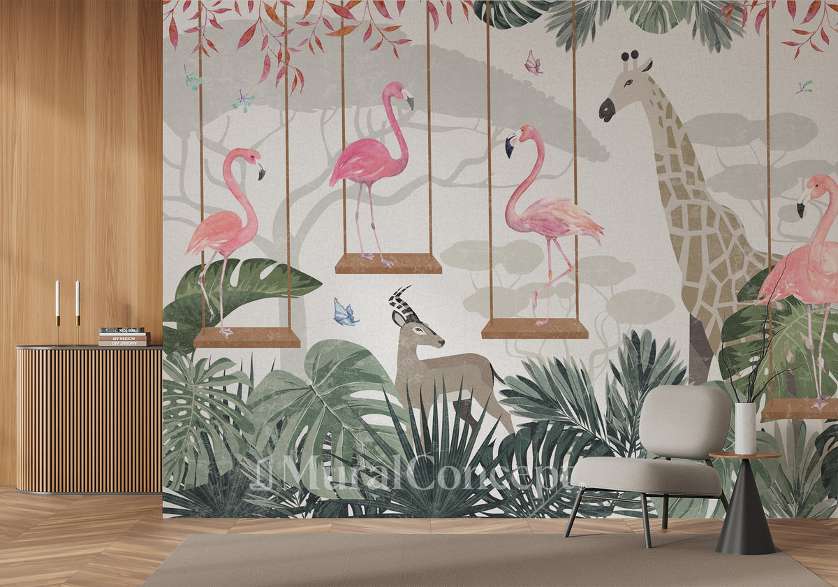 Papier peint panoramique savana sweet flamingo