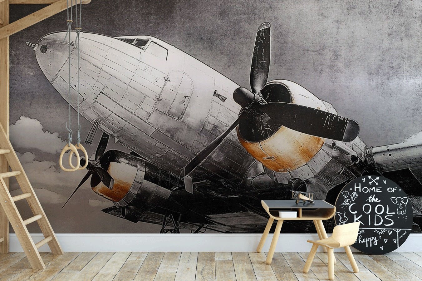 Papier peint chambre enfant avion scandinave - Muralconcept