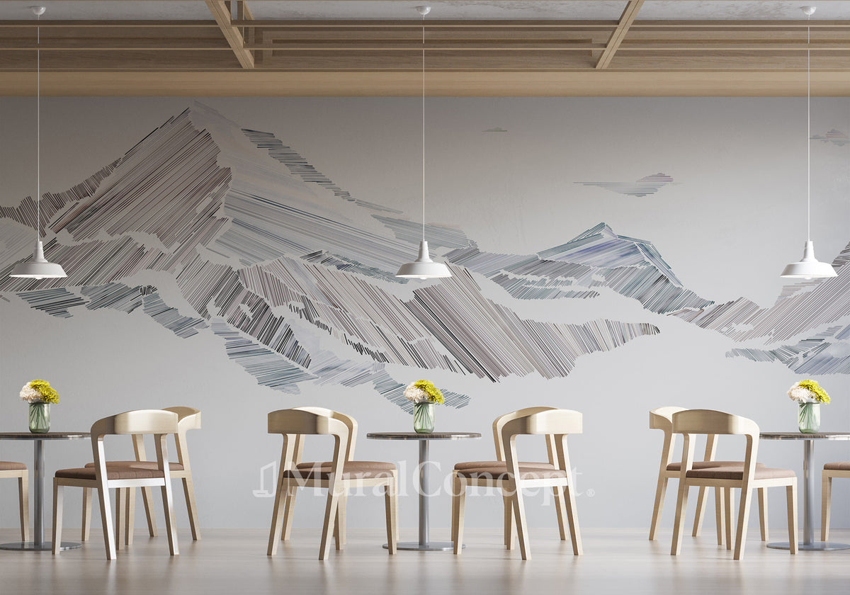 Papier peint restaurant montagne graphique style