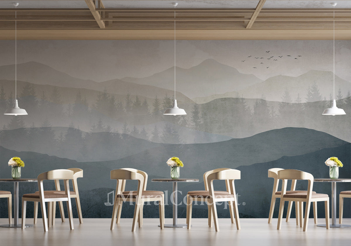 Papier peint restaurant panorama nature noir et blanc
