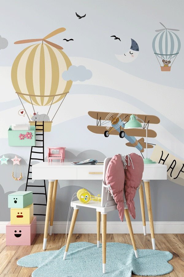 montgolfière avion animaux décoration murale panoramique xxl bébé