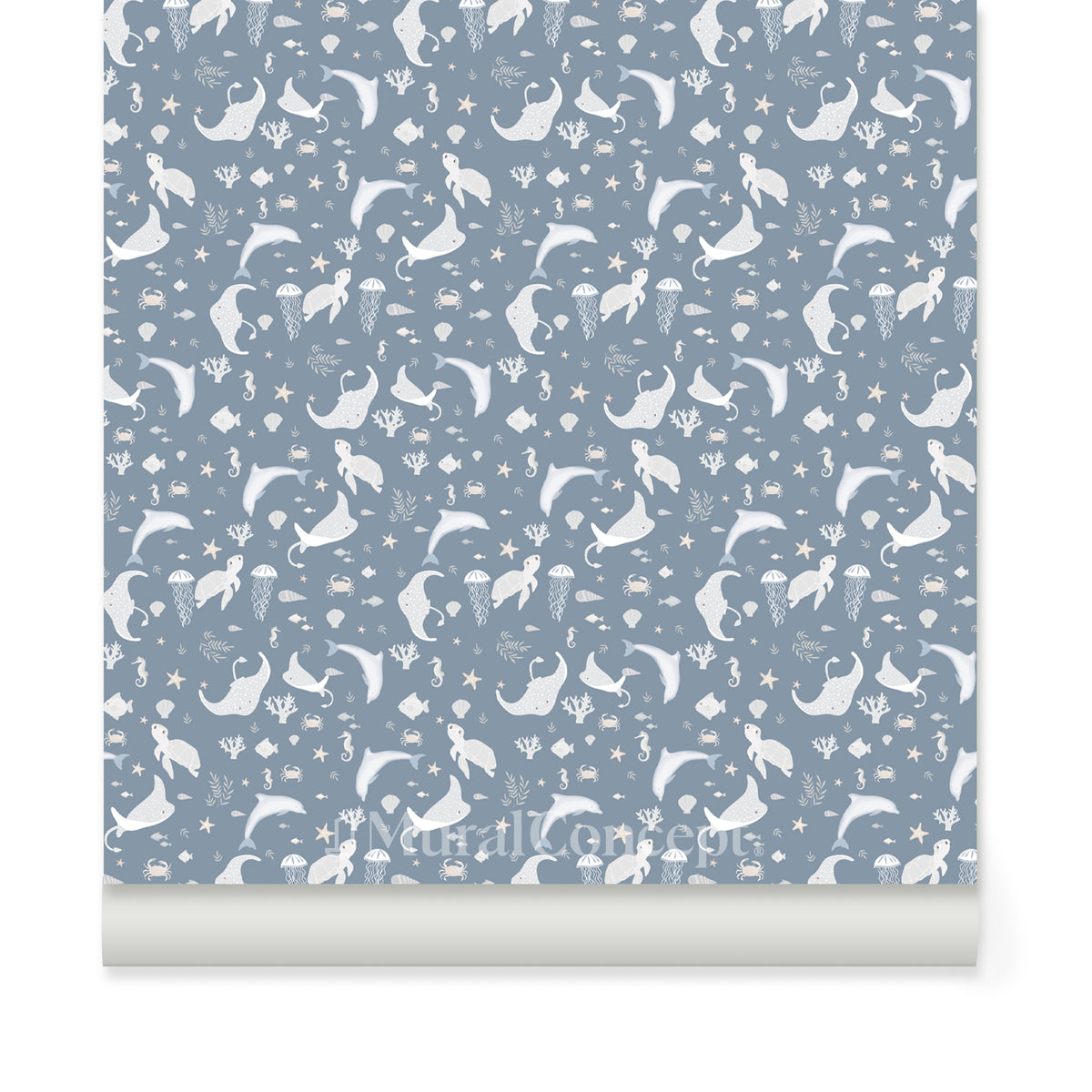 Papier peint motif océania bleu craquant