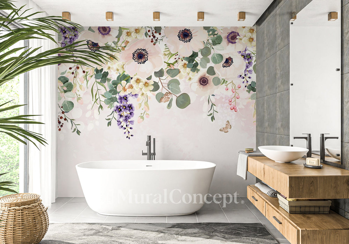 Papier peint salle de bain fleurs merveilleuses