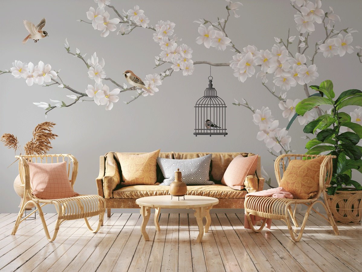 Papier peint salon romantique arbre en floraison