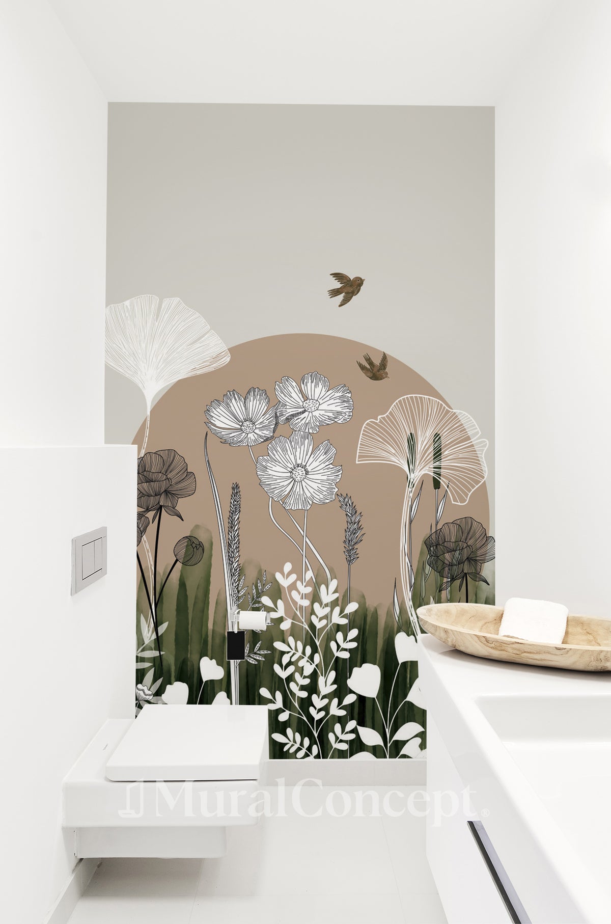 Papier peint toilette illustration florale
