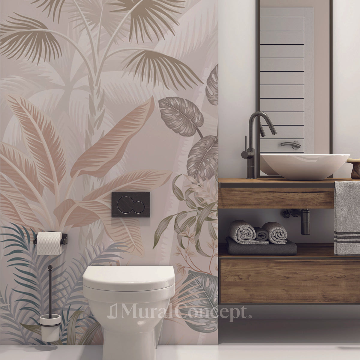 Papier peint toilette jungle terracotta