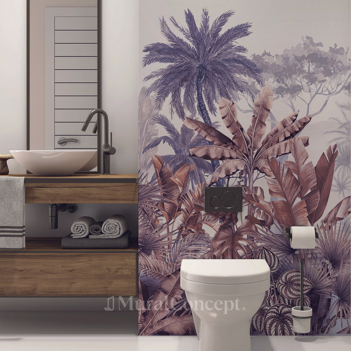 Papier peint toilette tendance tropical violet