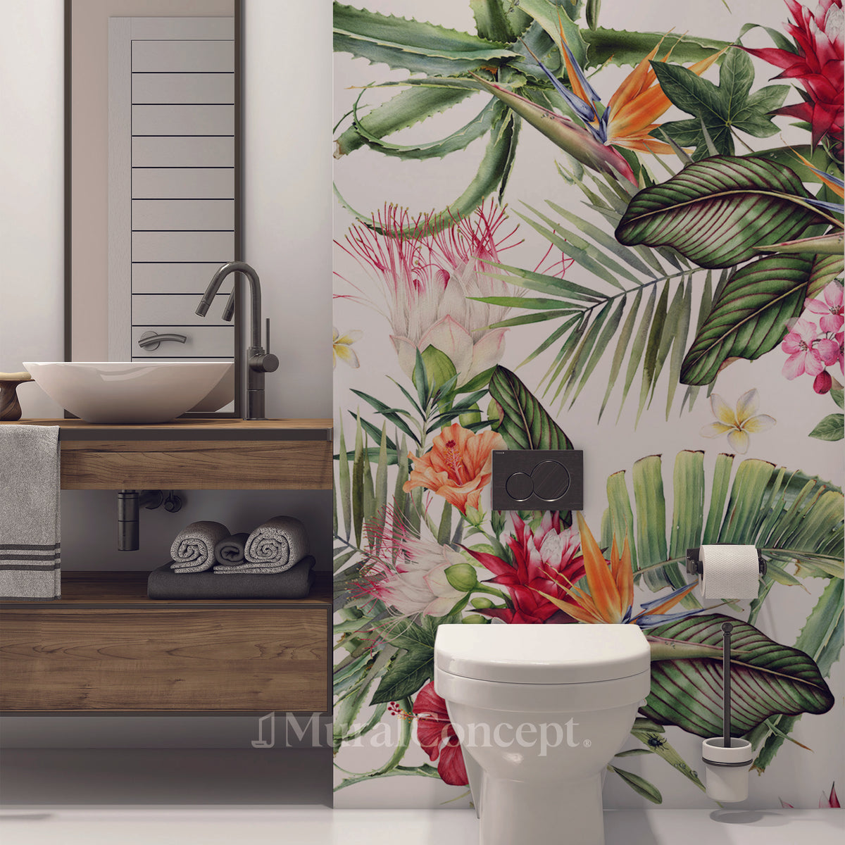 Papier peint wc tropical & Fleurs colorées