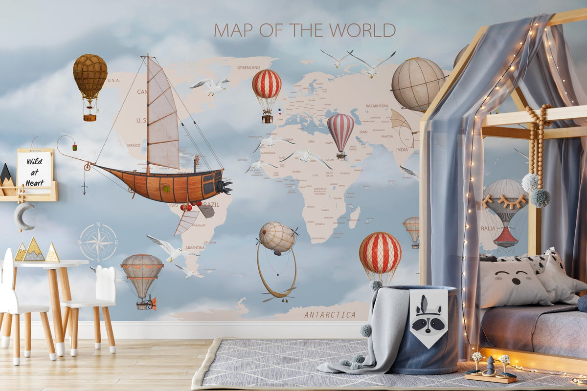 Papier peint carte du monde enfant vintage