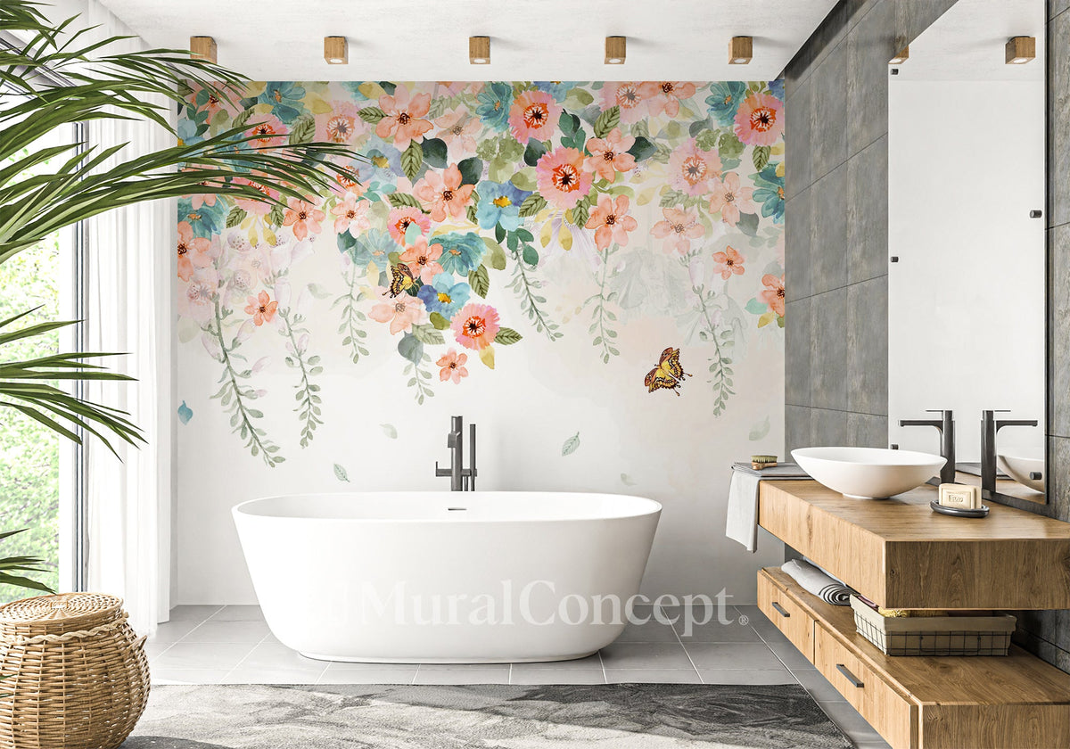 Papier peint salle de bain fleurs estivales