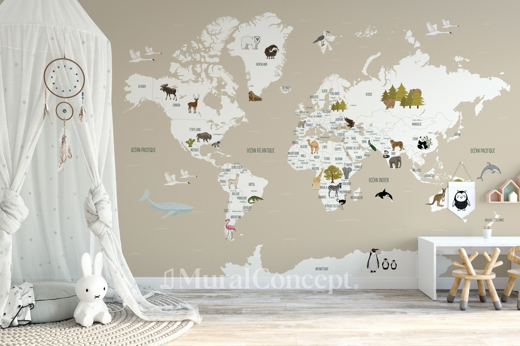 Carte du monde pour enfant - Blanc - décoration murale